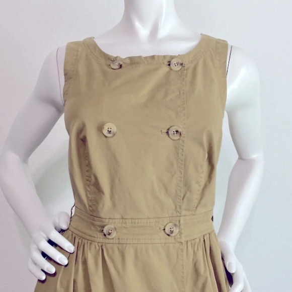 J. Crew Garment Dyed Trench Midi Dress Khaki Sleeveless Button Front Sz 10 - Picture 4 of 9